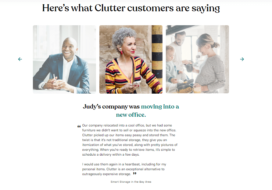 Example of Clutter's testimonial section